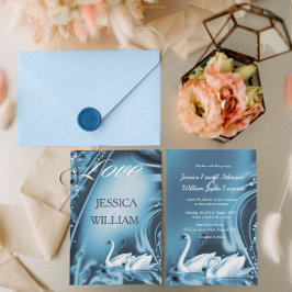 Brölloksinbjudan till elegant Romantic Blue Svan K Inbjudningar