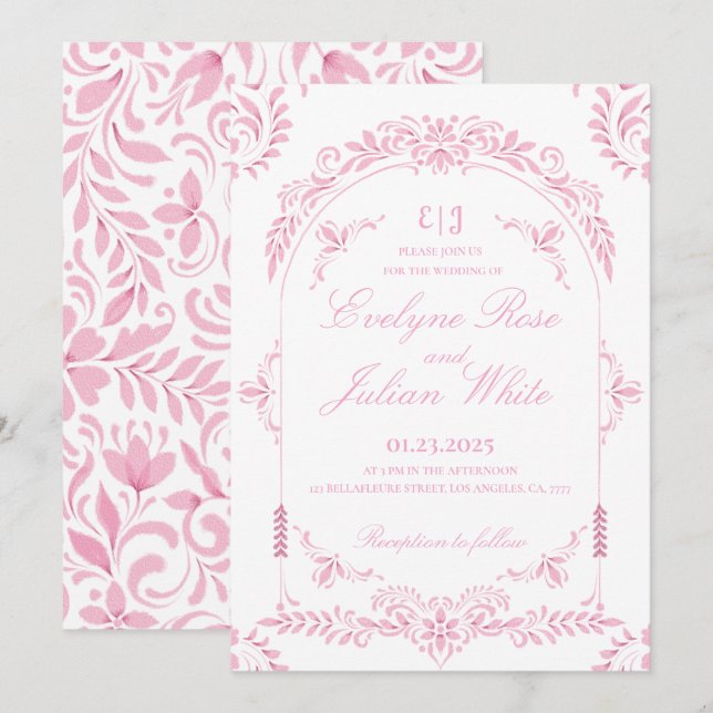 Brölloksinbjudan till elegant Rosa Blommigt  Inbjudningar (Fram/baksida)