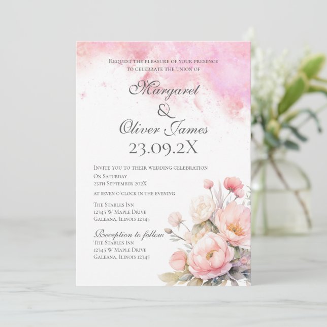 Brölloksinbjudan till elegant Rosa Blommigt  Inbjudningar (Stående Fram)