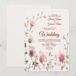 Brölloksinbjudan till elegant Rosa White Blommigt- Inbjudningar