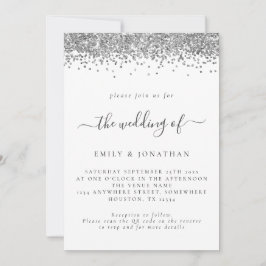 Brölloksinbjudan till elegant Silver Glitter QR-ko Inbjudningar