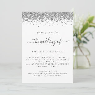 Brölloksinbjudan till elegant Silver Glitter QR-ko Inbjudningar
