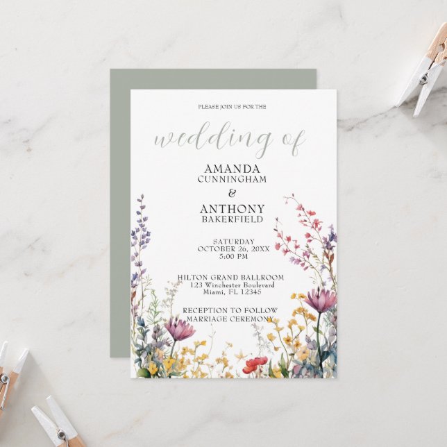 Brölloksinbjudan till elegant Vår Vild Flowers Inbjudningar (Fram/Back In Situ)