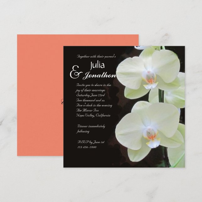 Brölloksinbjudan till elegant White Orchids Inbjudningar (Fram/baksida)