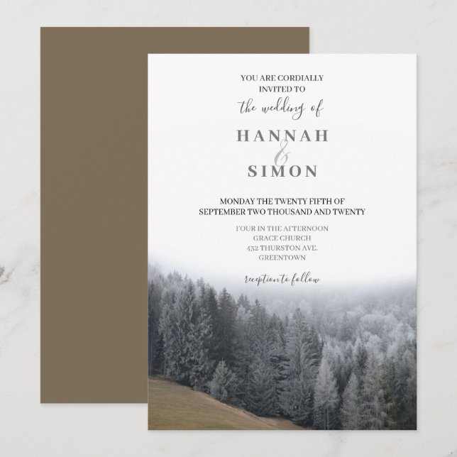 Brölloksinbjudan till elegant Winter Mountain Gräs Inbjudningar (Fram/baksida)