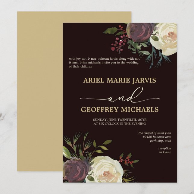 Brölloksinbjudan till elegant Winter Ro Inbjudningar (Fram/baksida)