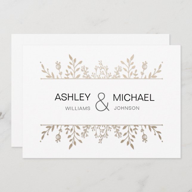 Brölloksinbjudan till elegantens känsliga Ro Guld- Inbjudningar (Fram/baksida)