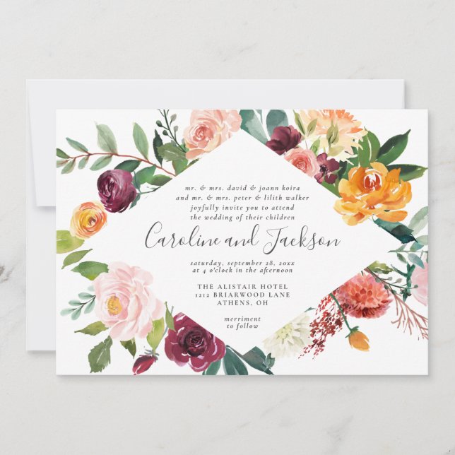 Brölloksinbjudan till elegantens misslyckade Blomm Inbjudningar (Framsida)