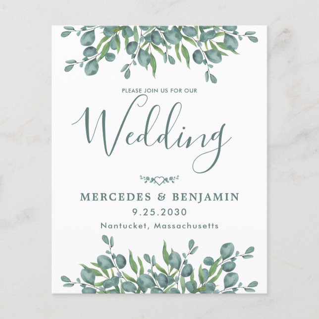 Brölloksinbjudan till Eucalyptus Greenery Budget Q (Framsida)