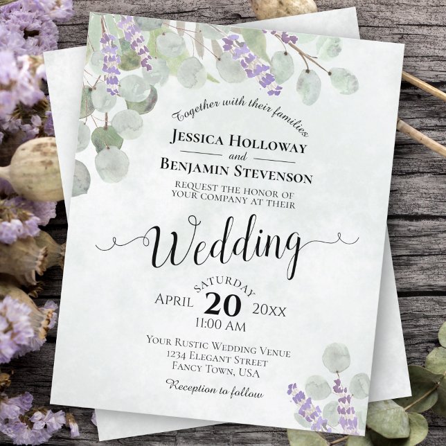 Brölloksinbjudan till eukalyptus och Lavender BUDG (Skapare uppladdad)
