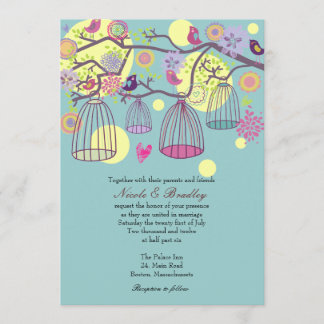 Brölloksinbjudan till fågelburk Love birds Inbjudningar