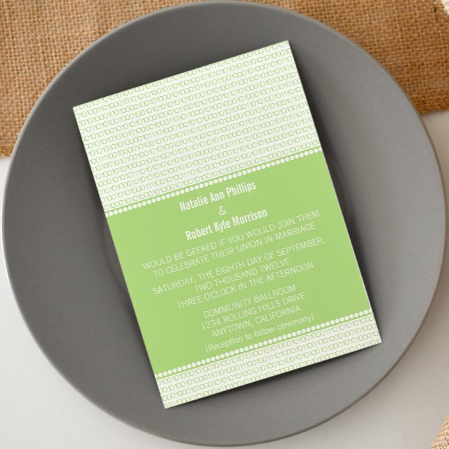 Brölloksinbjudan till Geek Chic Binary Code, Grönt Inbjudningar (Green Geek Chic Binary Code Wedding Invitation)
