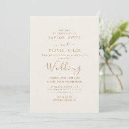 Brölloksinbjudan till Guld Calligraphy Cream Cream Inbjudningar