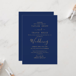 Brölloksinbjudan till guld Calligraphy Navy Weddin Inbjudningar