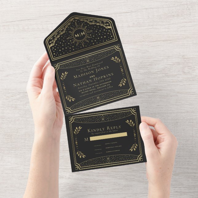 Brölloksinbjudan till Guld Elegant Tarot Card-bröl (Tearaway)