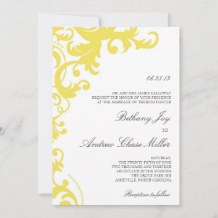 Brölloksinbjudan till Lemon Gult Elegant Damask-br Inbjudningar