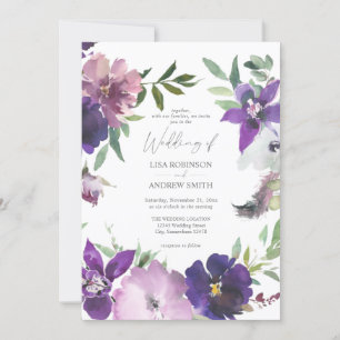 Brölloksinbjudan till lila Lavender & Violet Blomm Inbjudningar