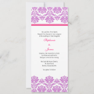 Brölloksinbjudan till lila och Rosa Damask Inbjudningar