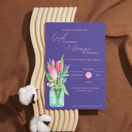 Brölloksinbjudan till lila och Tulip Mason Burk Inbjudningar