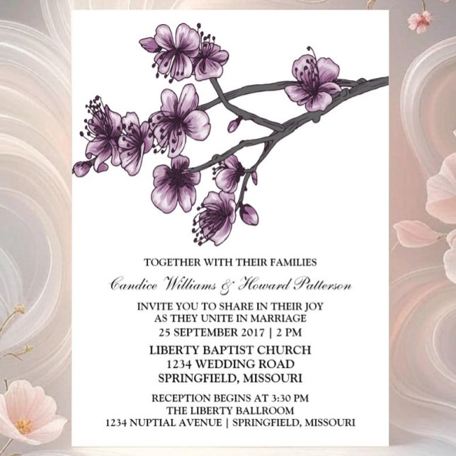 Brölloksinbjudan till lila Simple Cherry Blommars  Inbjudningar (Purple Simple Cherry Blossom Wedding Invite)