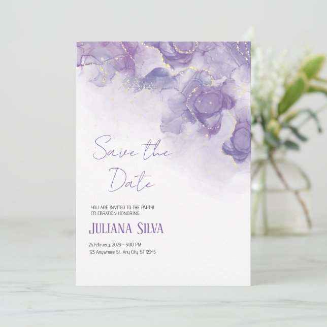 Brölloksinbjudan till lila White Blommigt Wedding Inbjudningar (Stående Fram)