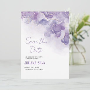 Brölloksinbjudan till lila White Blommigt Wedding Inbjudningar