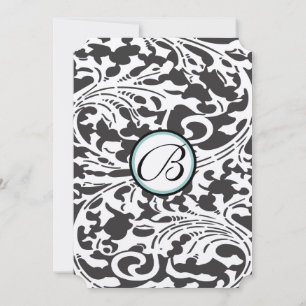 Brölloksinbjudan till Löv i Bright Aqua Damask Swi Inbjudningar