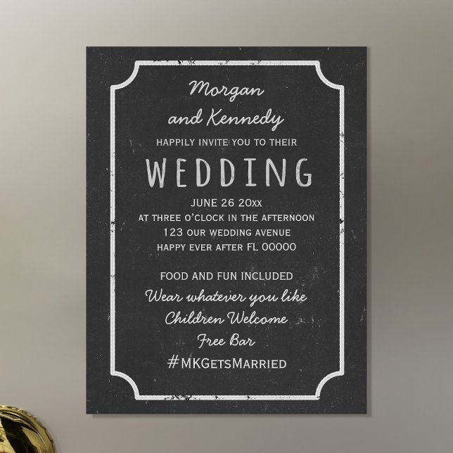 Brölloksinbjudan till Magnetic Rustic Chalkboard (A casual chalkboard vibe with this magnetic wedding invitation. Just add your details. Free Bar!)