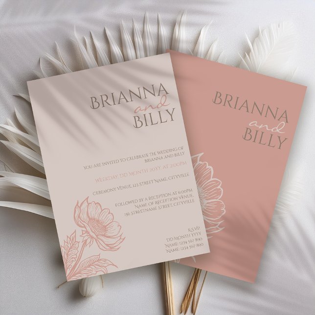 Brölloksinbjudan till minimal Blommigt för Rosa Inbjudningar (Skapare uppladdad)