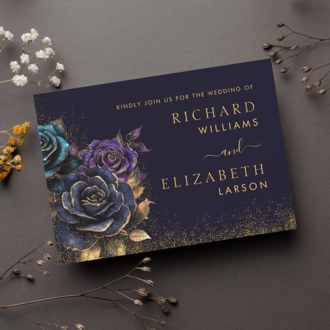 Brölloksinbjudan till mörk gotiic Ro Glitter Inbjudningar (Dark Gothic Rose Glitter Wedding Invitation)