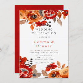 Brölloksinbjudan till mörk Red and Orange Blommigt Inbjudningar