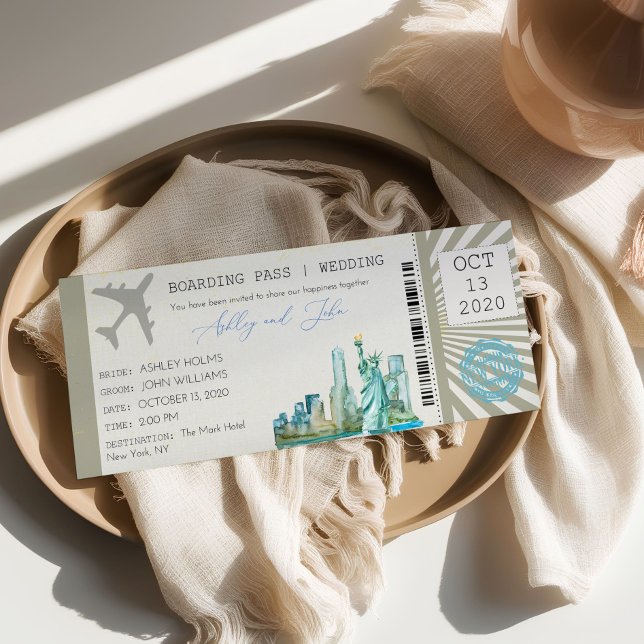 Brölloksinbjudan till New York-kortet Biljett Inbjudningar (Skapare uppladdad)