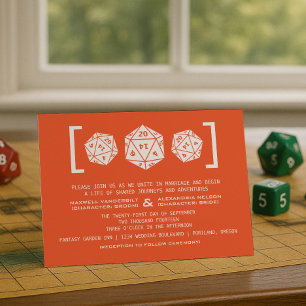 Brölloksinbjudan till orange D20 Dice Gamer Weddin Inbjudningar