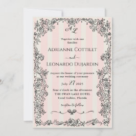 Brölloksinbjudan till Paris Chic Ornate Rosa Rand Inbjudningar
