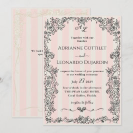 Brölloksinbjudan till Paris Chic Ornate Rosa Rand Inbjudningar
