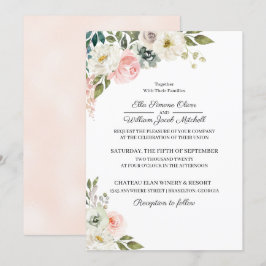 Brölloksinbjudan till Peach & Grönt Blommigt Inbjudningar