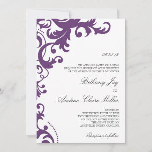 Brölloksinbjudan till Plum Lila Elegant Damask Inbjudningar