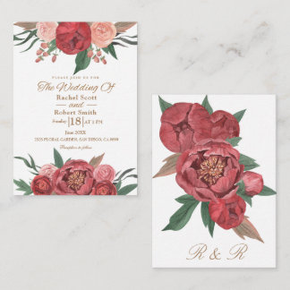 Brölloksinbjudan till Red Rustic Elegant Blommigt Anteckningskort