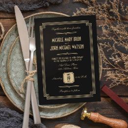 Brölloksinbjudan till Retro Art Deco Mörk Inbjudningar