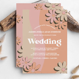 Brölloksinbjudan till Retro Orange Rosa Groovy Flo