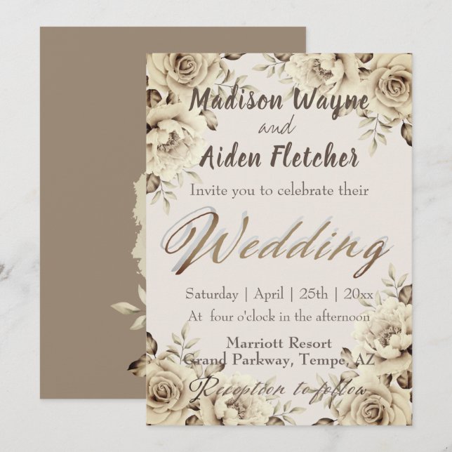 Brölloksinbjudan till Romantic White Rustic Ro Inbjudningar (Fram/baksida)