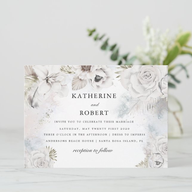 Brölloksinbjudan till romantisk elegant blommigt inbjudningar (Stående Fram)