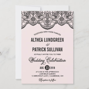 Brölloksinbjudan till rosa & Black Brocade Snöre Inbjudningar