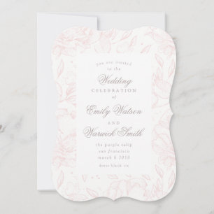 Brölloksinbjudan till rosa Elegant Hand plockade B Inbjudningar