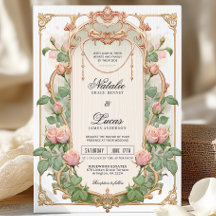 Brölloksinbjudan till Rosa Grey Art nouveau