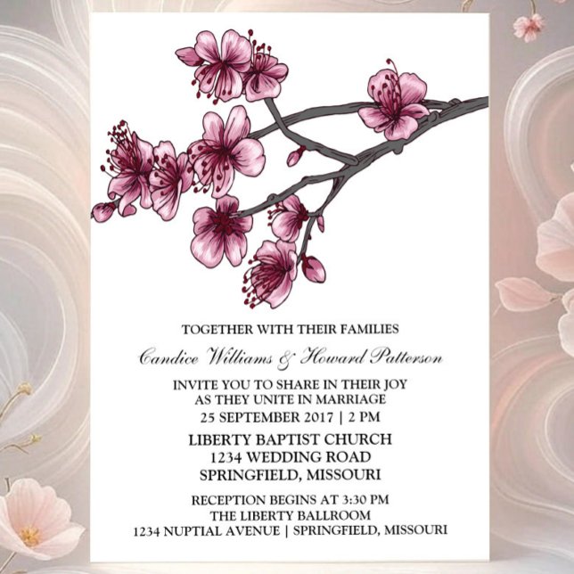 Brölloksinbjudan till rosa Simple Cherry Blommars  Inbjudningar (Pink Simple Cherry Blossom Wedding Invite)