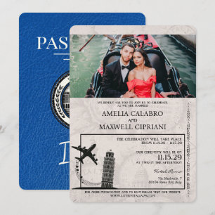 Brölloksinbjudan till Royal Blue Italien Passport Inbjudningar