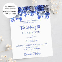 Brölloksinbjudan till royalets blåvita blommor