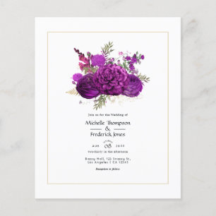 Brölloksinbjudan till royalets Lila och Guld Blomm Flygblad