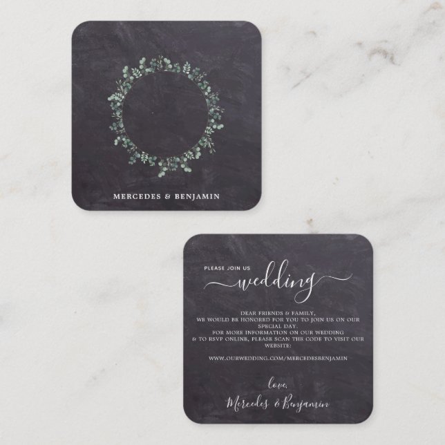 Brölloksinbjudan till Rustic Botanical QR-kod Fyrkantigt Visitkort (Fram/baksida)